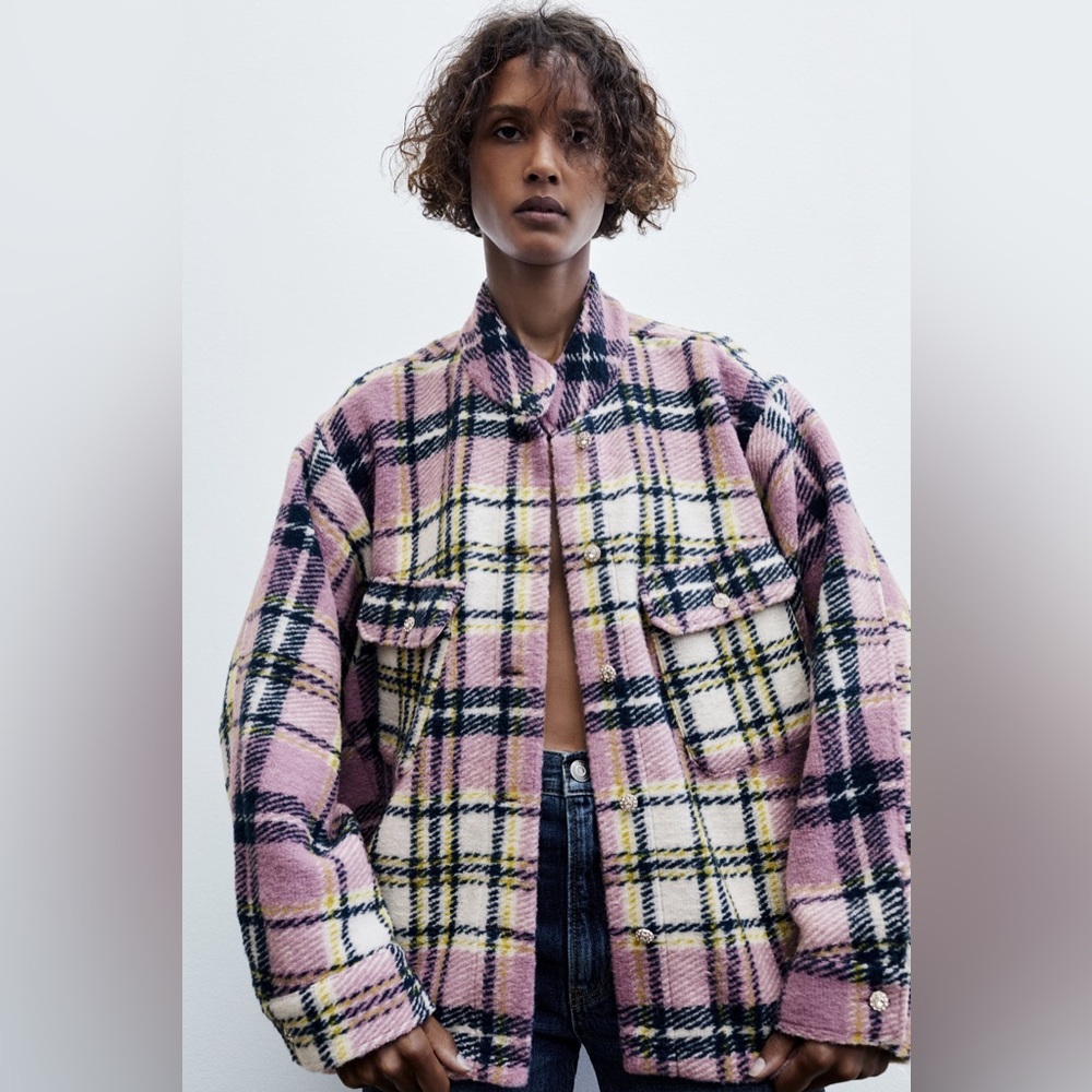 Zara Wool Blend Plaid Overshirt S